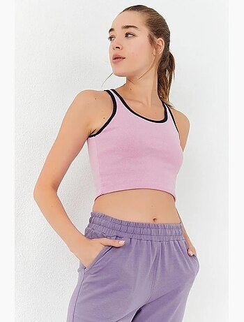 Geribde mouwloze crop top tommy