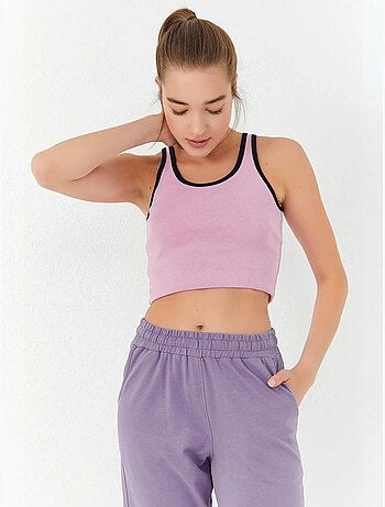 Geribde mouwloze crop top tommy