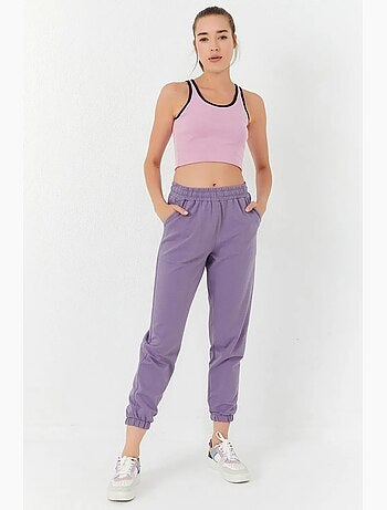 Geribde mouwloze crop top tommy