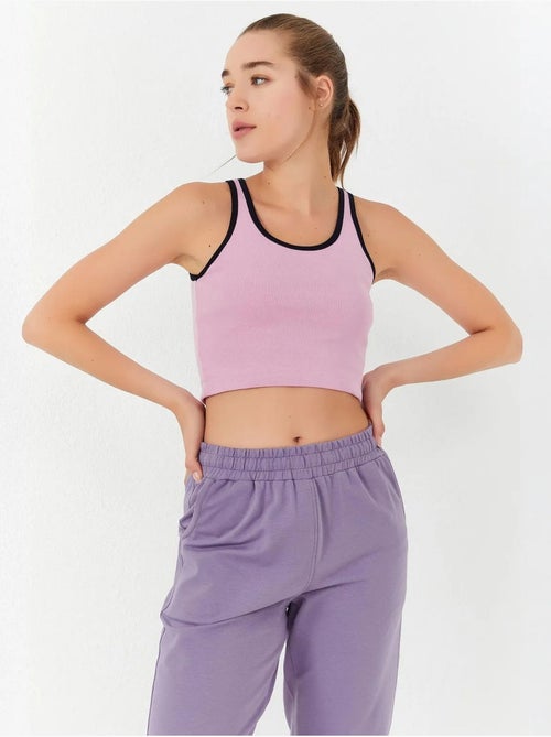 Geribde mouwloze crop top tommy - Kiabi
