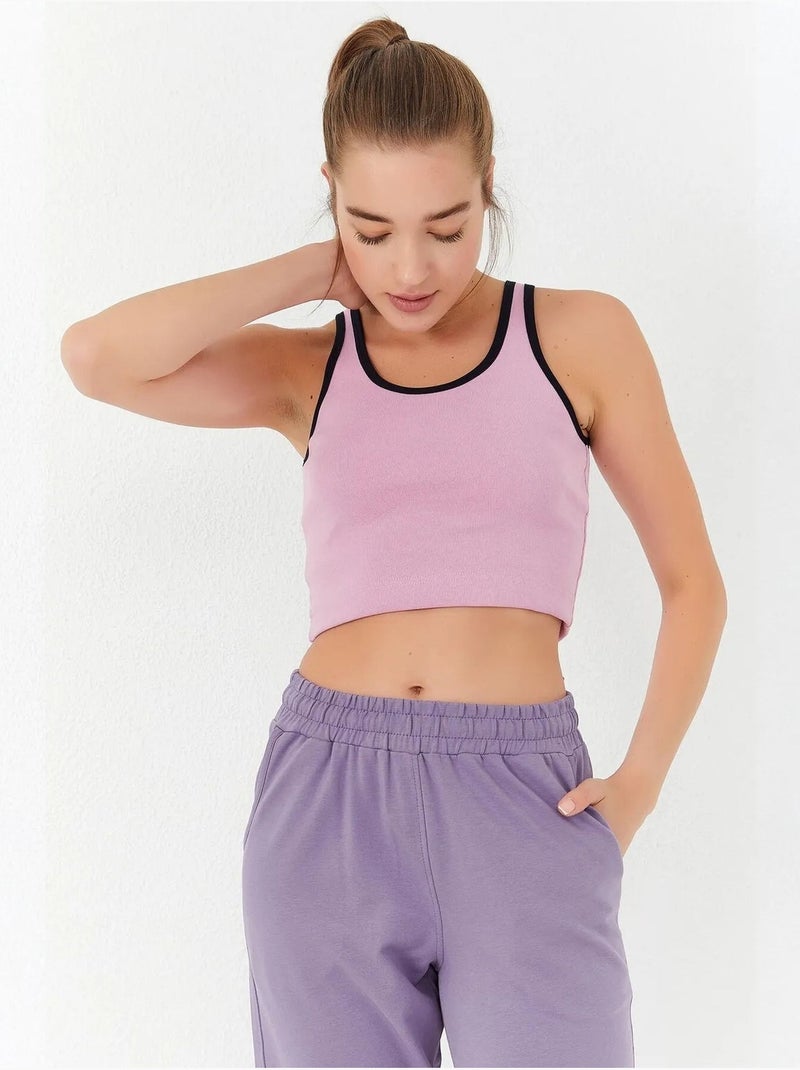 Geribde mouwloze crop top tommy Lichtroze - Kiabi
