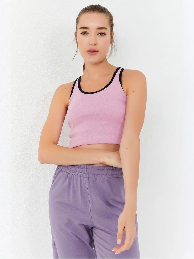 Geribde mouwloze crop top tommy Lichtroze - Kiabi