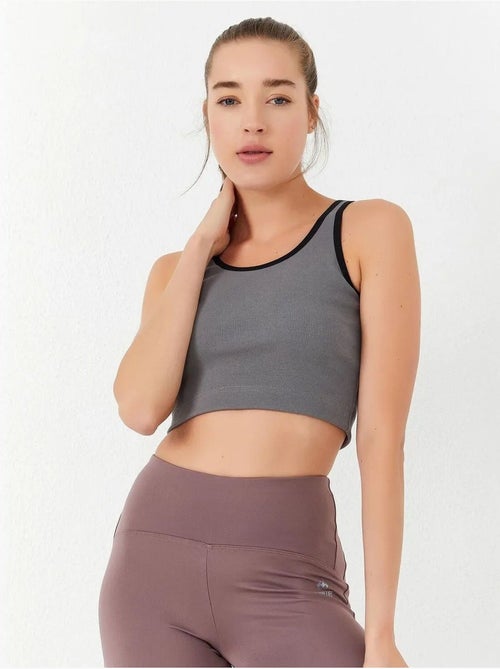 Geribde mouwloze crop top tommy - Kiabi