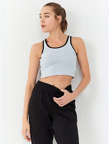 Geribde mouwloze crop top tommy