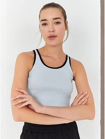 Geribde mouwloze crop top tommy