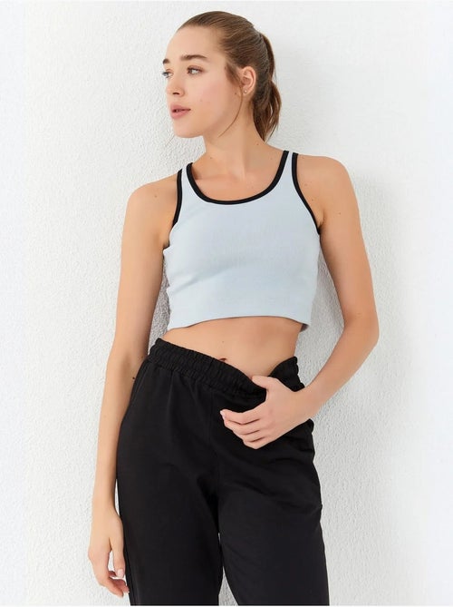 Geribde mouwloze crop top tommy - Kiabi
