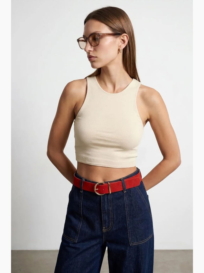 Geribde mouwloze cropblouse dilvin Zand - Kiabi