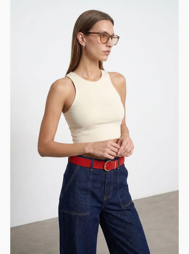 Geribde mouwloze cropblouse dilvin Zand - Kiabi