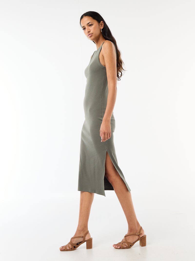 Geribde mouwloze midi-jurk Groen - Kiabi