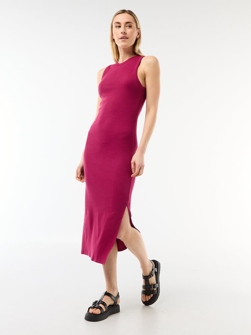 Geribde mouwloze midi-jurk Rood - Kiabi