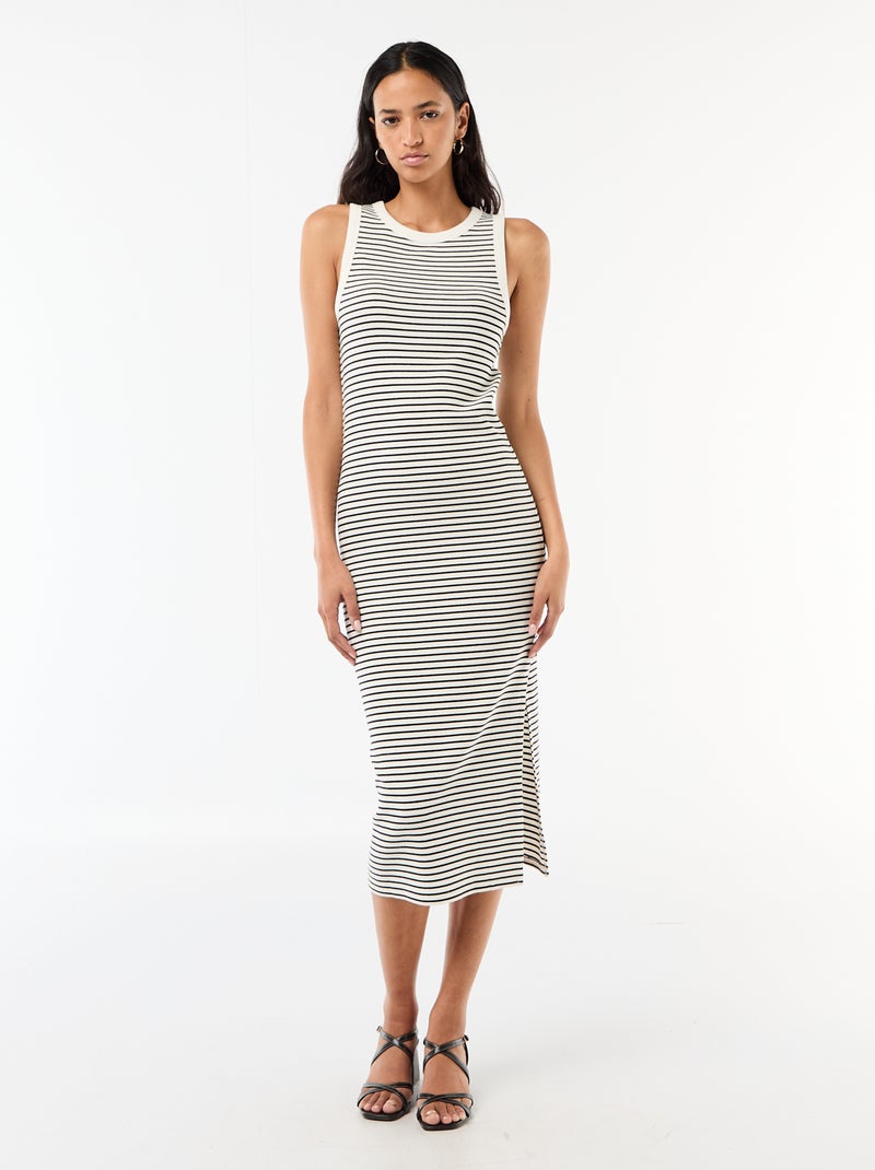 Geribde mouwloze midi-jurk Wit - Kiabi