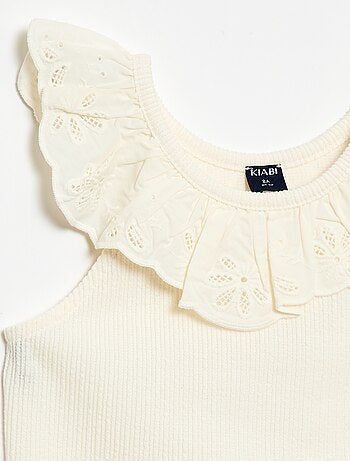 Geribde mouwloze top met geborduurde kraag