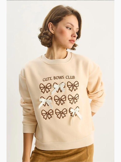 Geribde sweatshirt met print, ronde hals en lange mouwen lucci - Kiabi