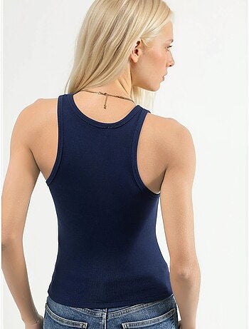Geribde tanktop met print, mouwloos, met u-hals busem