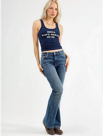 Geribde tanktop met print, mouwloos, met u-hals busem