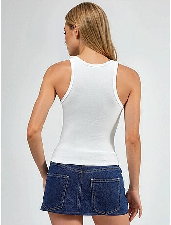 Geribde tanktop met print, mouwloos, met u-hals busem