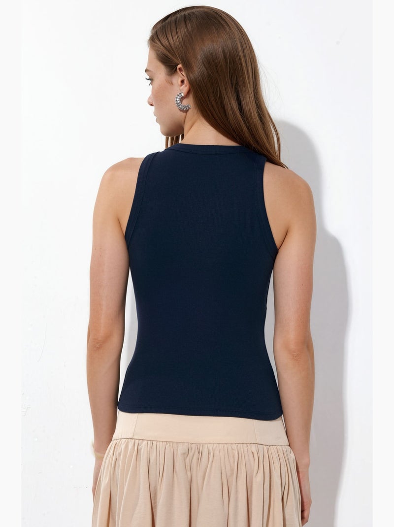 Geribde tanktop van katoenmix busem Marineblauw - Kiabi