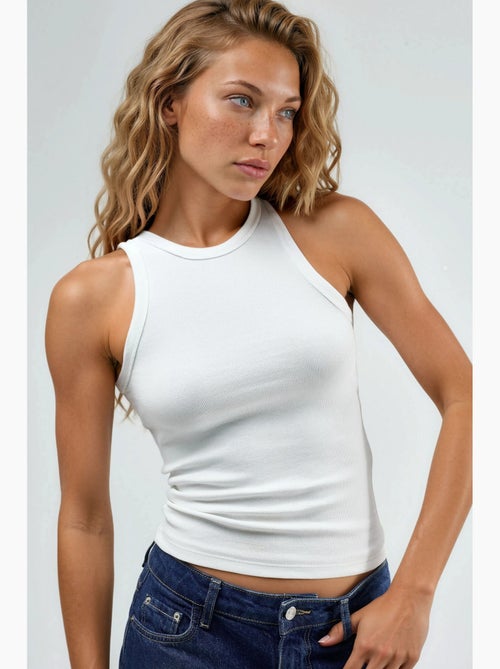 Geribde tanktop van katoenmix busem - Kiabi