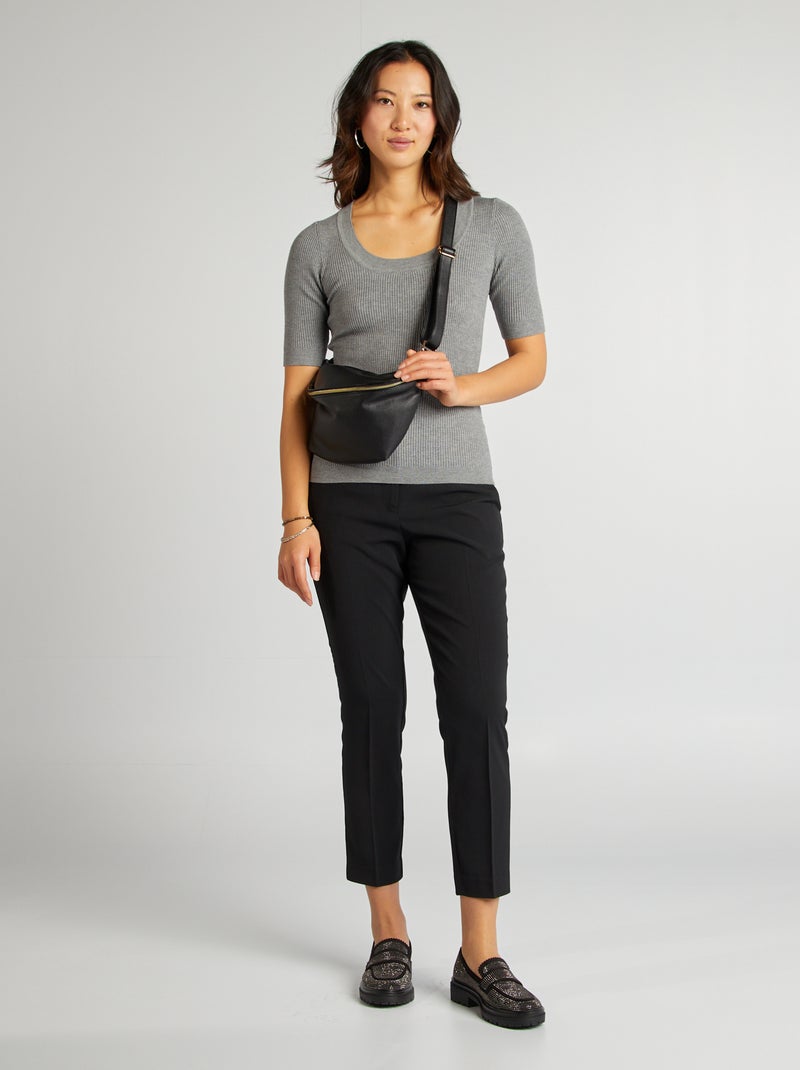 Geribde trui met korte mouwen GRIJS - Kiabi