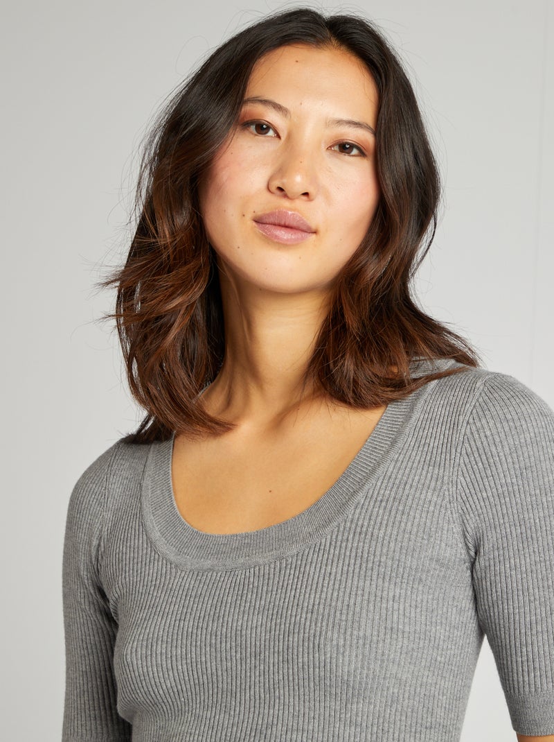 Geribde trui met korte mouwen GRIJS - Kiabi