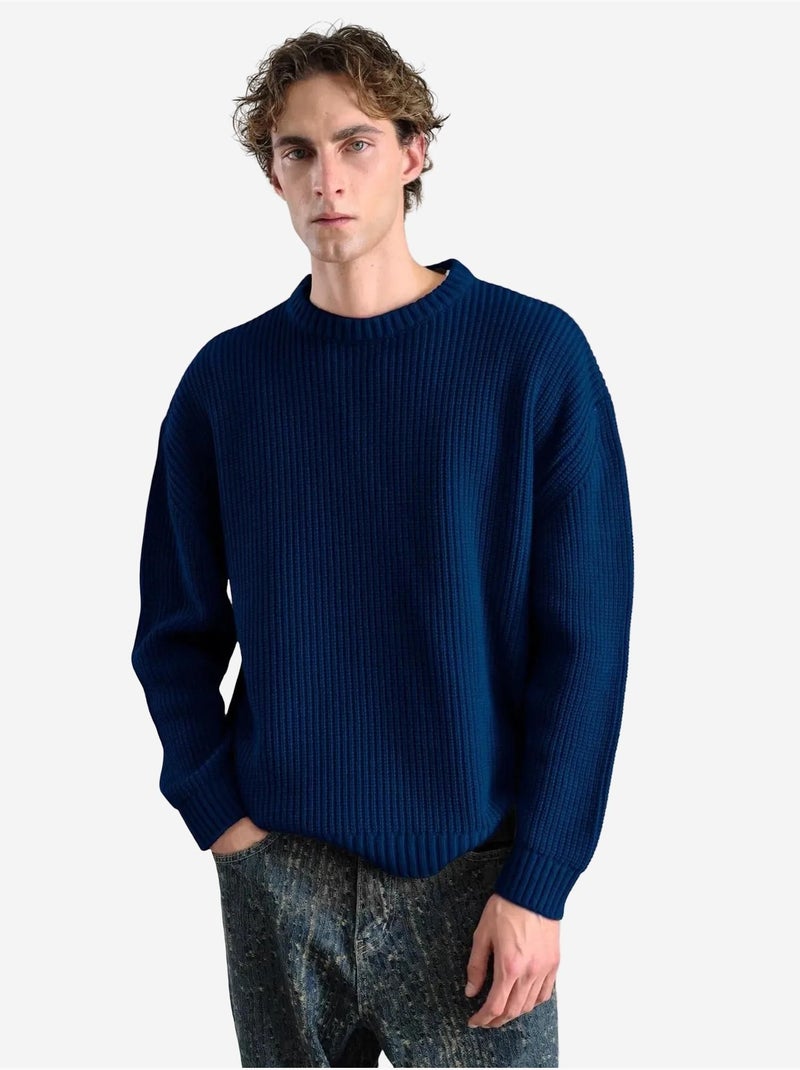 Geribde trui met ronde hals giesto Marineblauw - Kiabi