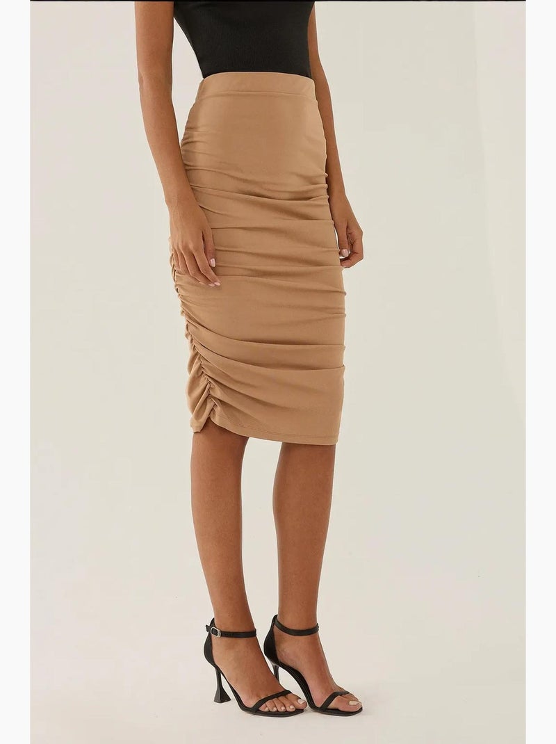 Gerimpelde midi-rok Natuurlijk beige - Kiabi