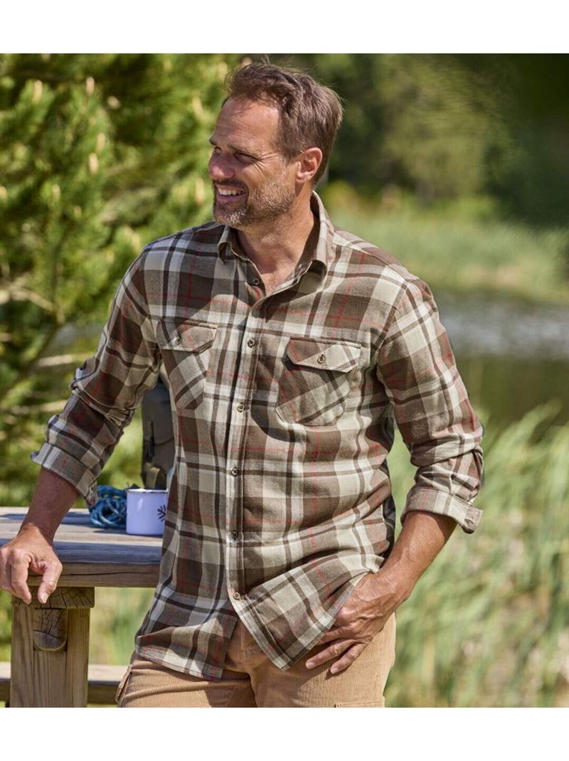 Geruit flanellen overhemd Appalachen   - ATLAS FOR MEN Wit Bruin - Kiabi