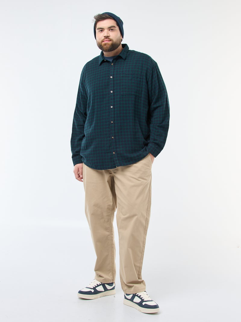 Geruit overhemd van katoenflanel Groen - Kiabi