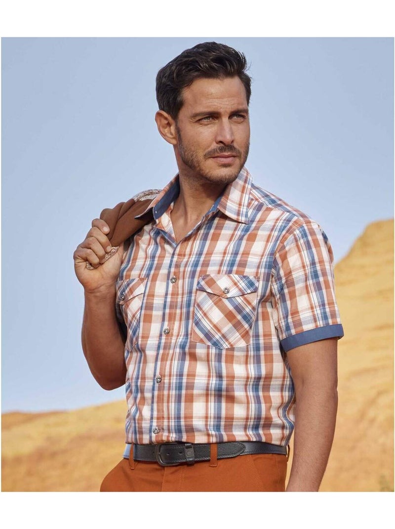 Geruit overhemd van popeline - ATLAS FOR MEN Blauw Rood - Kiabi
