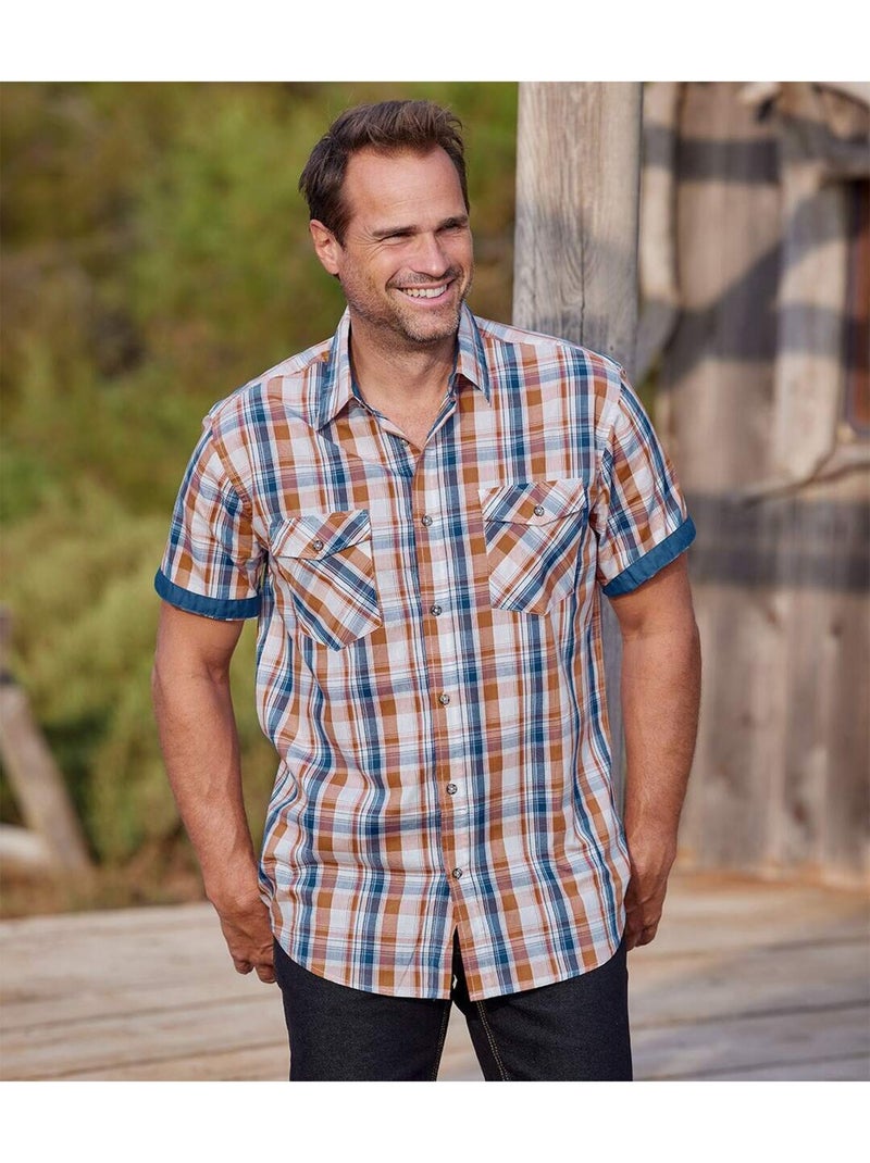 Geruit overhemd van popeline - ATLAS FOR MEN Blauw Rood - Kiabi