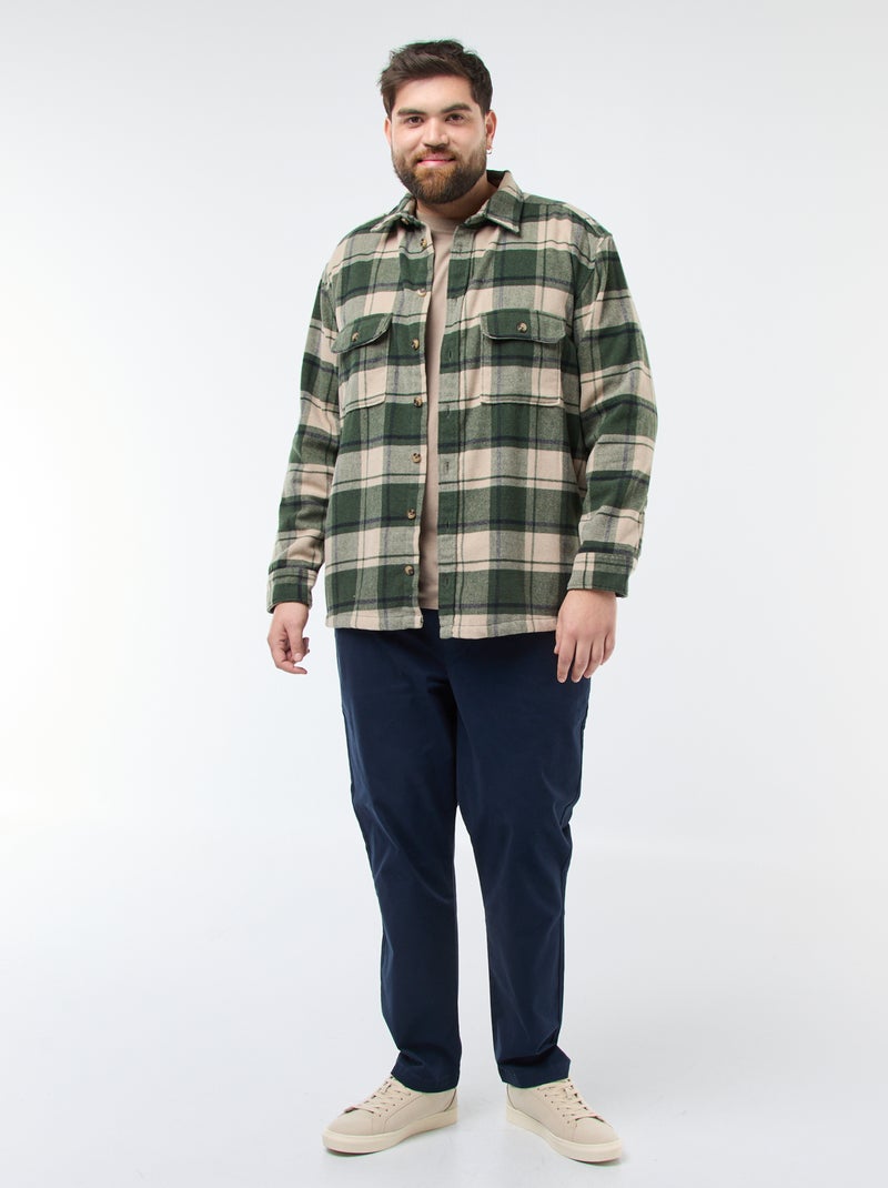 Geruit overshirt van katoenflanel Kaki - Kiabi