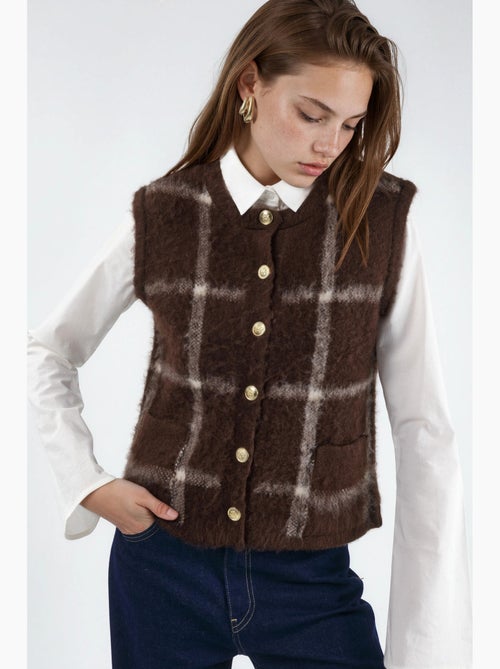 Geruit vest met ronde hals en knoopjes hiccup - Kiabi Geruit vest met ronde hals en knoopjes hiccup - Kiabi