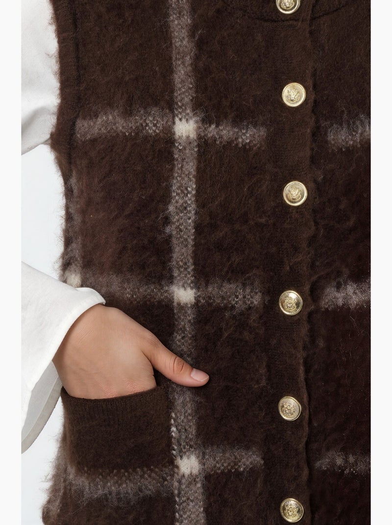 Geruit vest met ronde hals en knoopjes hiccup Donkerbruin - Kiabi