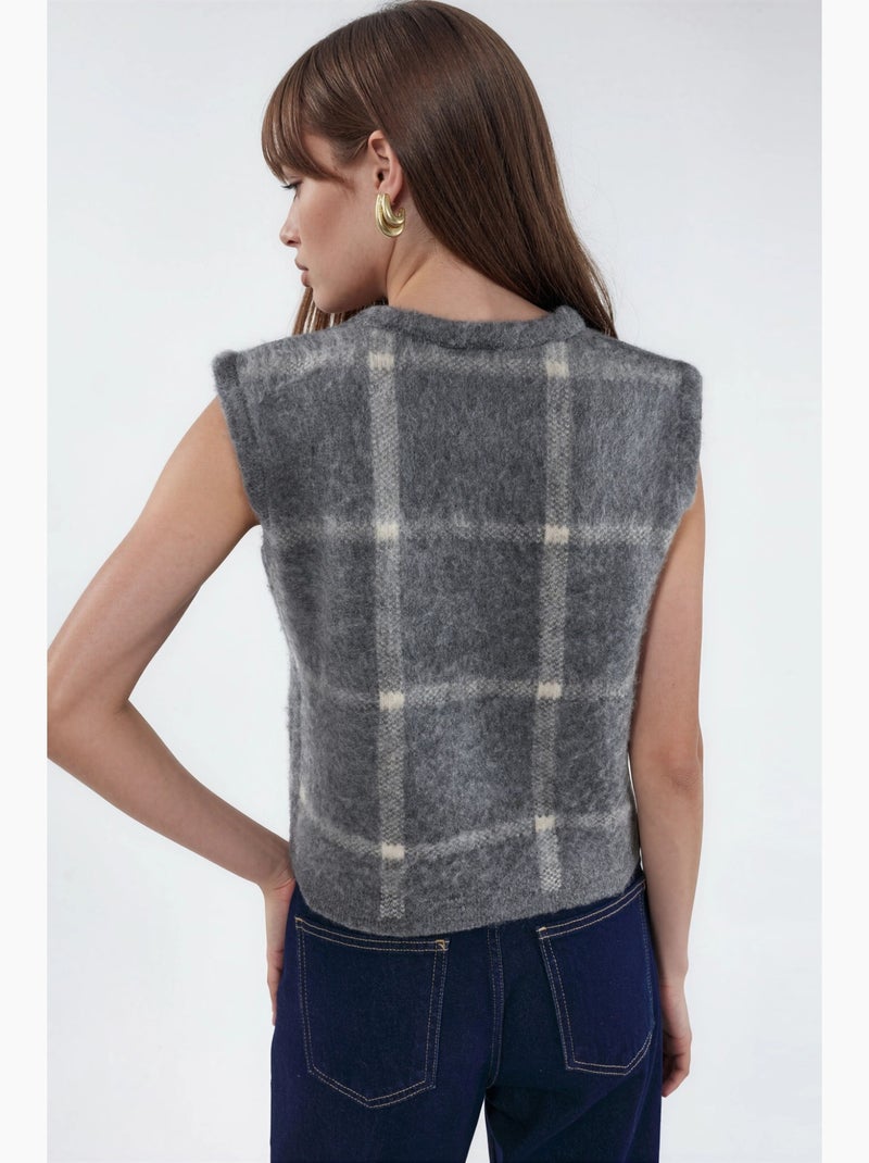 Geruit vest met ronde hals en knoopjes hiccup Grijs Zwart - Kiabi