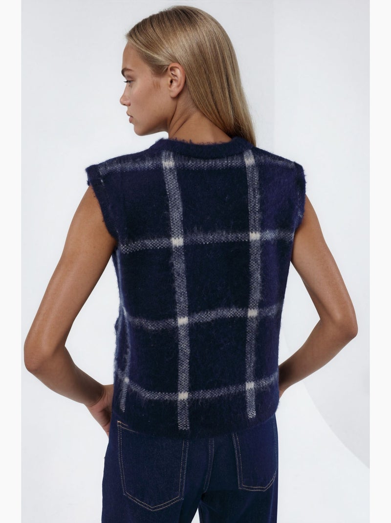 Geruit vest met ronde hals en knoopjes hiccup Marineblauw - Kiabi