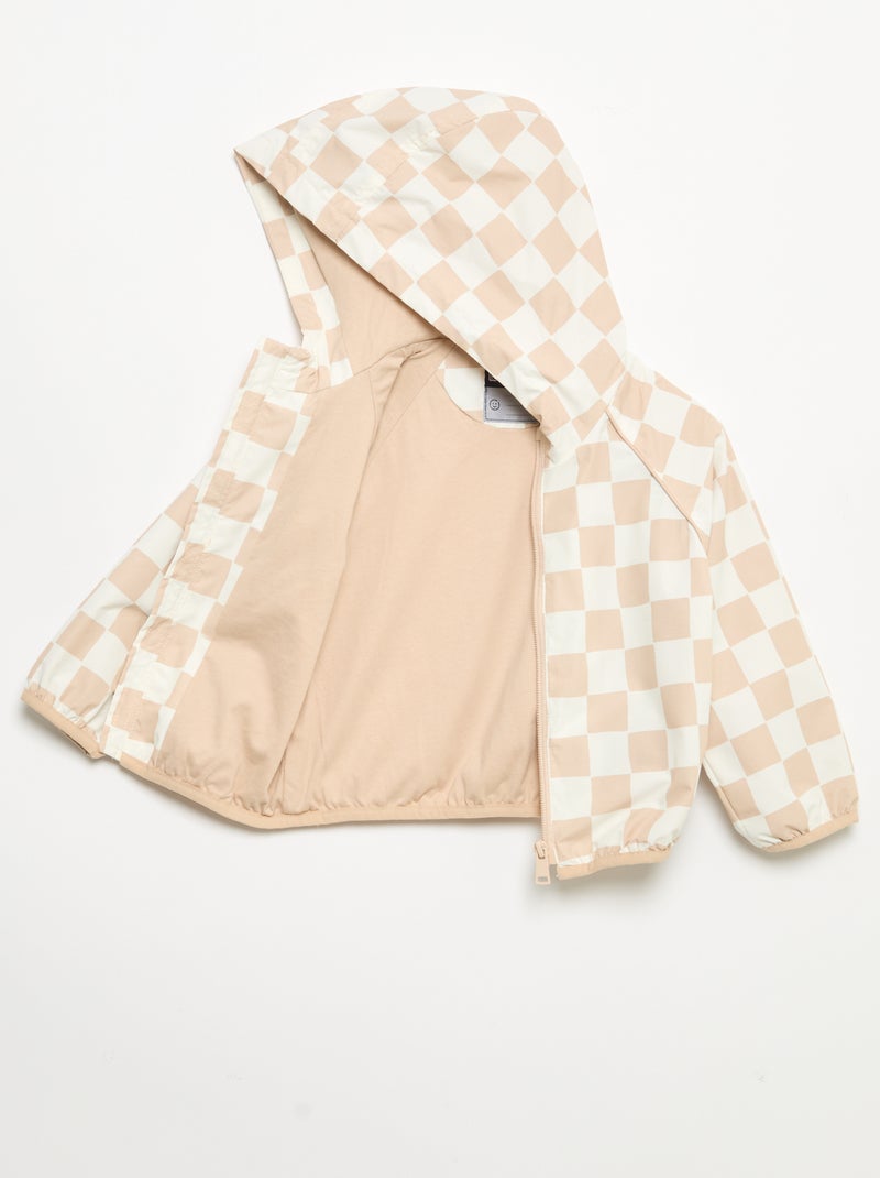 Geruit windjack met capuchon Biege - Kiabi