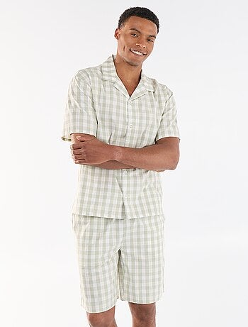 Geruite 2-delige korte pyjamaset hemd + short