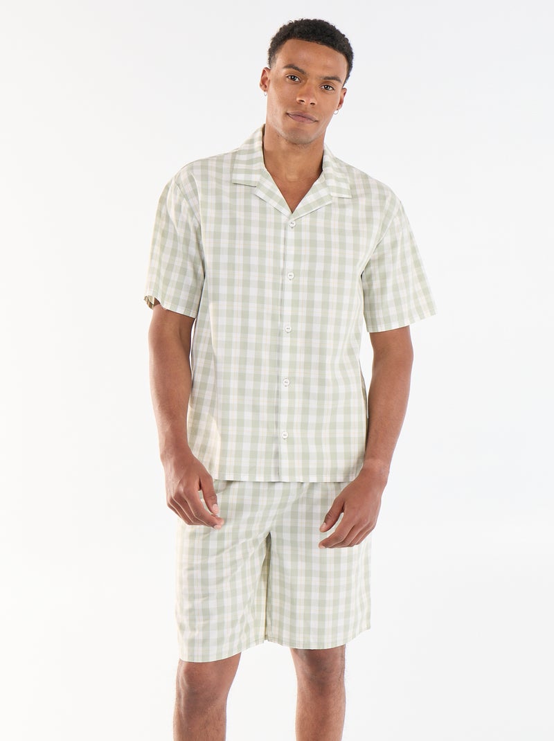Geruite 2-delige korte pyjamaset hemd + short Groen - Kiabi