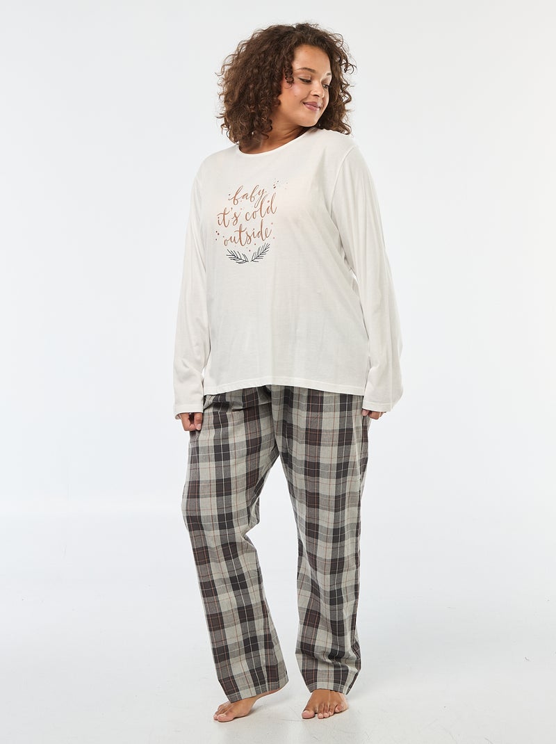 Geruite, 2-delige pyjama met T-shirt + broek - 2-delig Wit - Kiabi