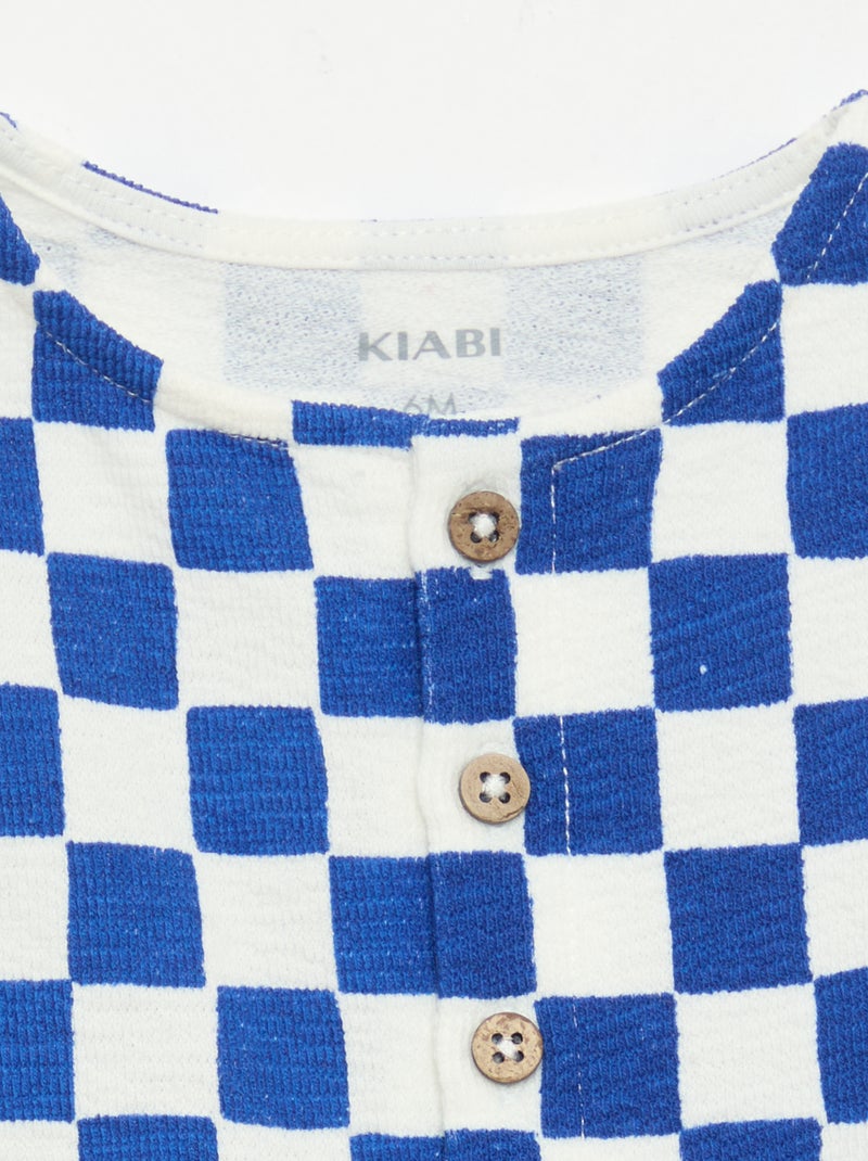 Geruite babyterry romper Blauw - Kiabi