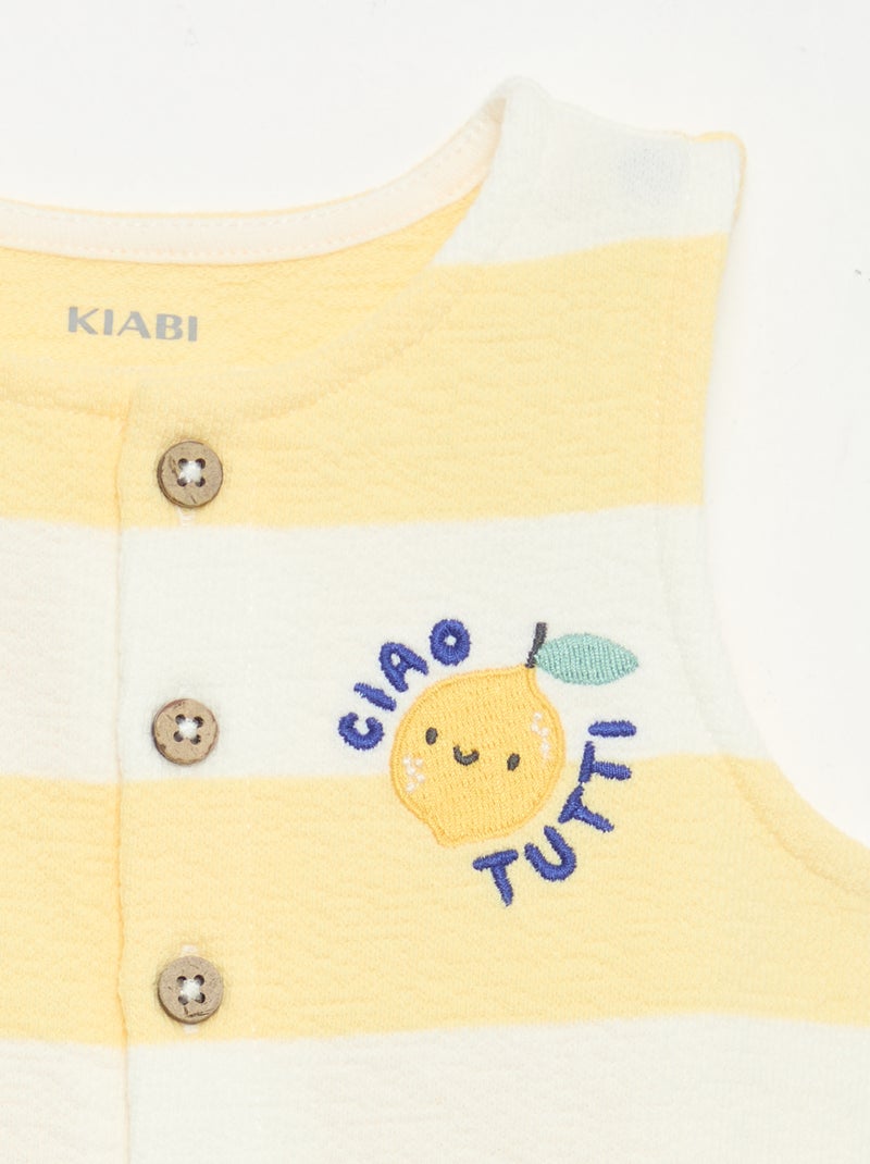 Geruite babyterry romper Geel - Kiabi