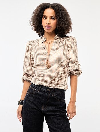 Geruite blouse met lange mouwen