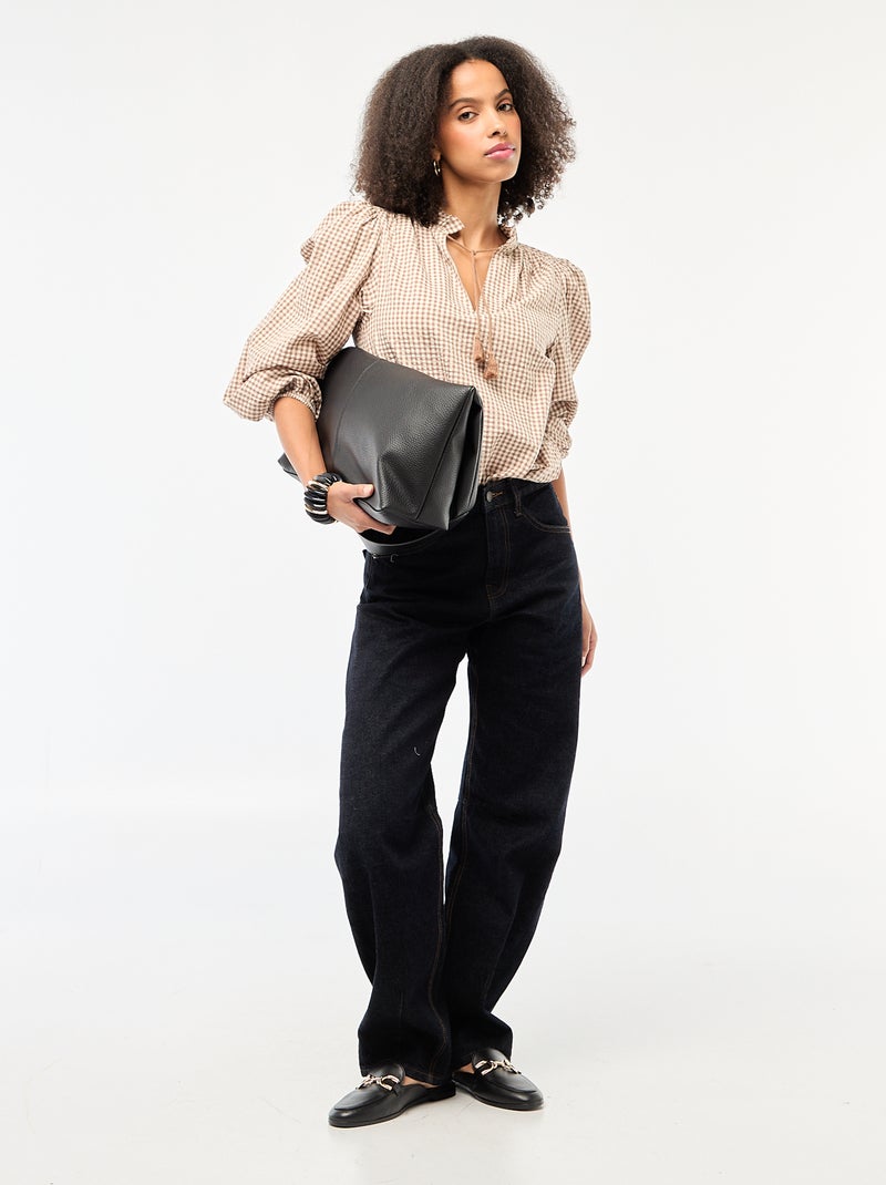 Geruite blouse met lange mouwen Biege - Kiabi