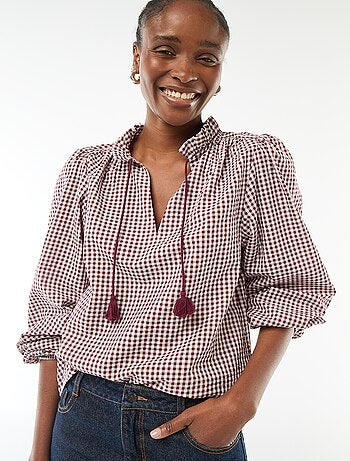 Geruite blouse met lange mouwen