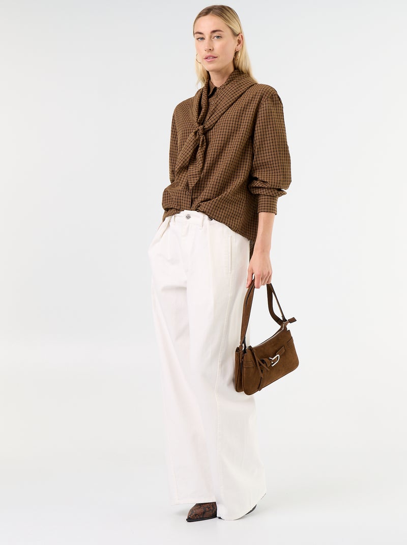 Geruite blouse met sjaal Bruin - Kiabi