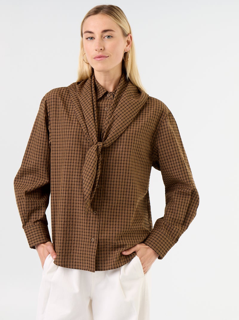 Geruite blouse met sjaal Bruin - Kiabi