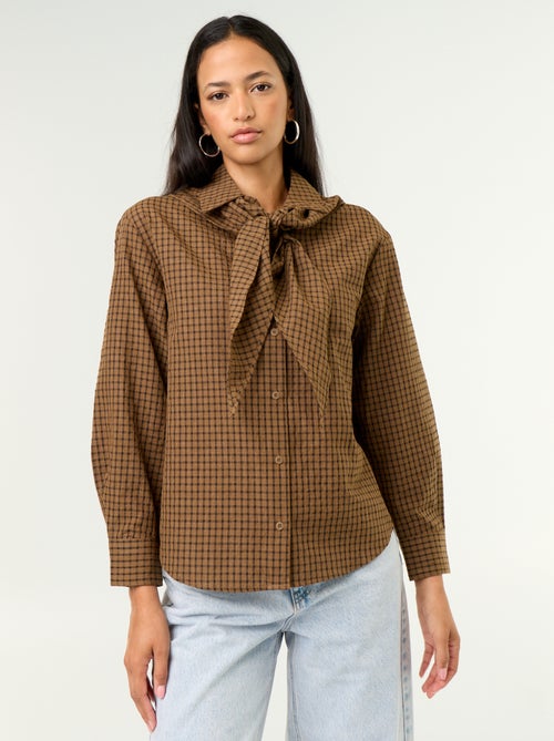 Geruite blouse met sjaal - Kiabi