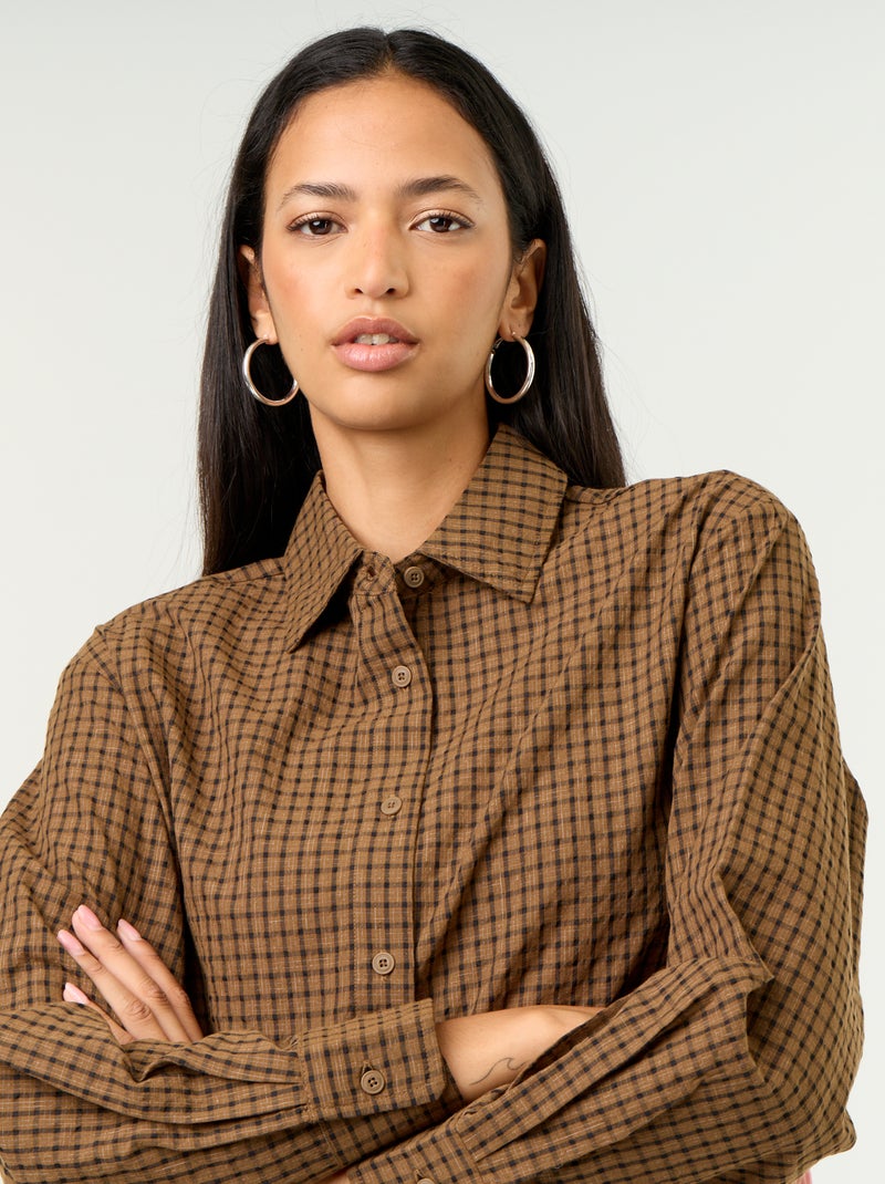 Geruite blouse met sjaal Bruin - Kiabi