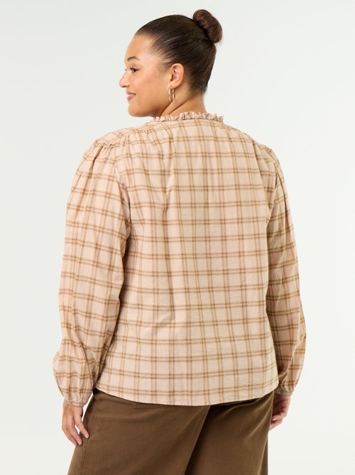 Geruite blouse met strikhals - Kiabi