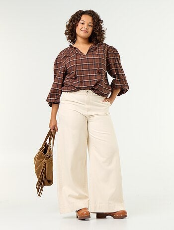 Geruite blouse met strikhals